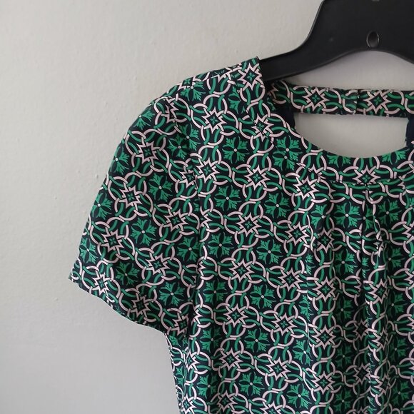 J.Crew Women's Sz 4 Dress Open Back Silk Mini Silk Geometric Green Blue Floral - Picture 7 of 15